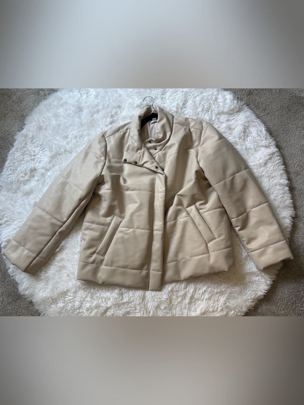 J. Jill Ivory Vegan Faux Leather Quilted Jacket